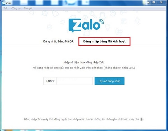 Đăng nhập Zalo trên máy tính bằng mã kích hoạt